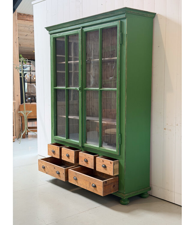 Green rustic wooden china cabinet