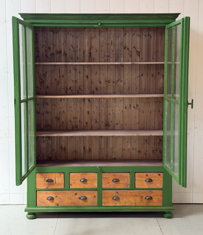 Green rustic wooden china cabinet