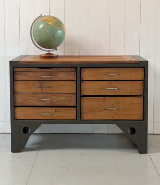 Oldwood Vintage werkbank hout en staal met lades