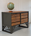 Vintage wood and steel workbench with drawers