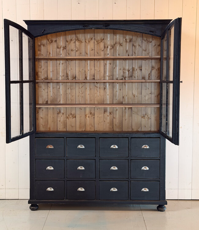Black display cabinet with glass doors and 12 drawers | Buffet cabinet