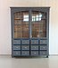 Vintage grey buffet cabinet with old glass | Display cabinet