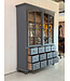 Vintage grey buffet cabinet with old glass | Display cabinet