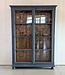 Grey vintage wooden buffet cabinet with old glass