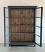 Grey vintage wooden buffet cabinet with old glass