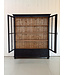 Vintage-Buffetschrank aus schwarzem Holz mit alter Glasscheibe