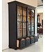 Vintage black wooden buffet cabinet with old glass
