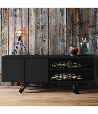 Solid oak TV cabinet - Black wooden TV cabinet