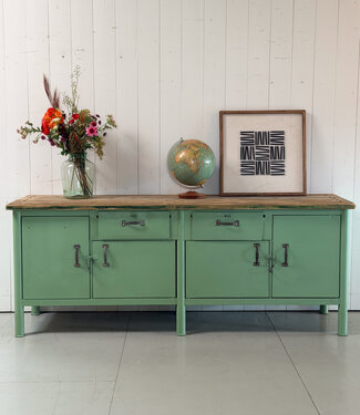 Oldwood Green vintage sideboard with drawers and doors