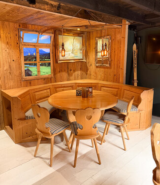 Oldwood Stube rondzit | Oostenrijkse eethoek| Ronde bank + tafel en stoelen