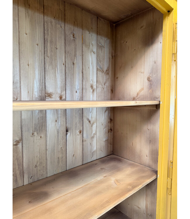 Yellow vintage wooden display cabinet
