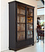 Zwarte vintage vitrinekast hout met oud glas
