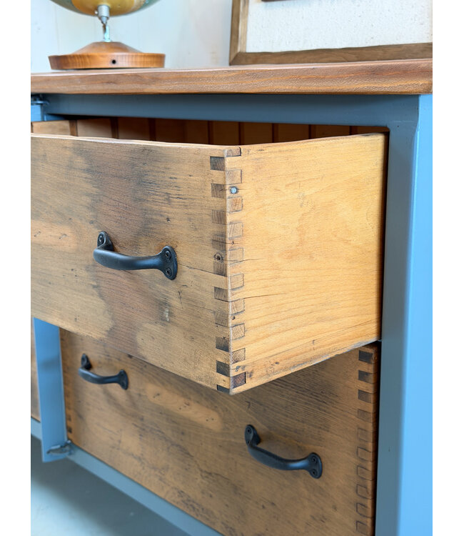 Vintage wood and steel sideboard with drawers