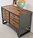 Vintage wood and steel workbench with drawers