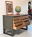 Vintage wood and steel workbench with drawers