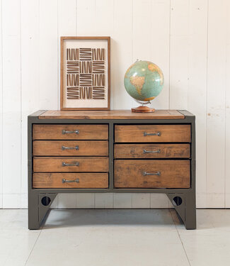 Oldwood Vintage-Werkbank aus Holz und Stahl mit Schubladen