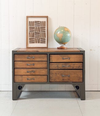 Oldwood Vintage werkbank hout en staal met lades