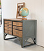 Vintage wood and steel workbench with drawers