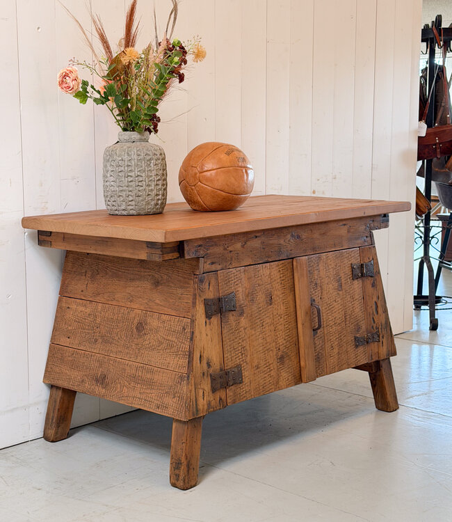 Vintage wooden workbench with doors
