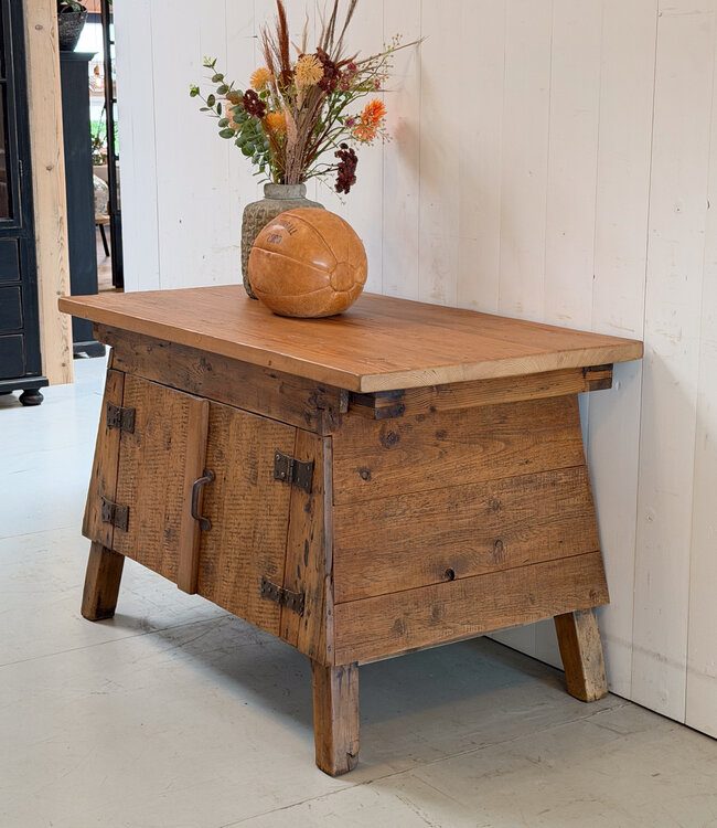 Vintage wooden workbench with doors