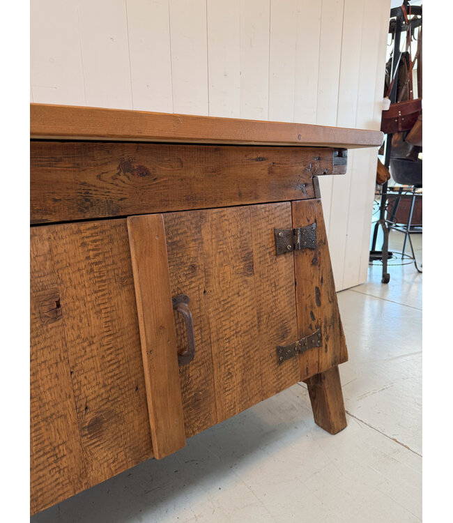 Vintage wooden workbench with doors