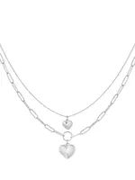 Double Necklace With Hearts Silver