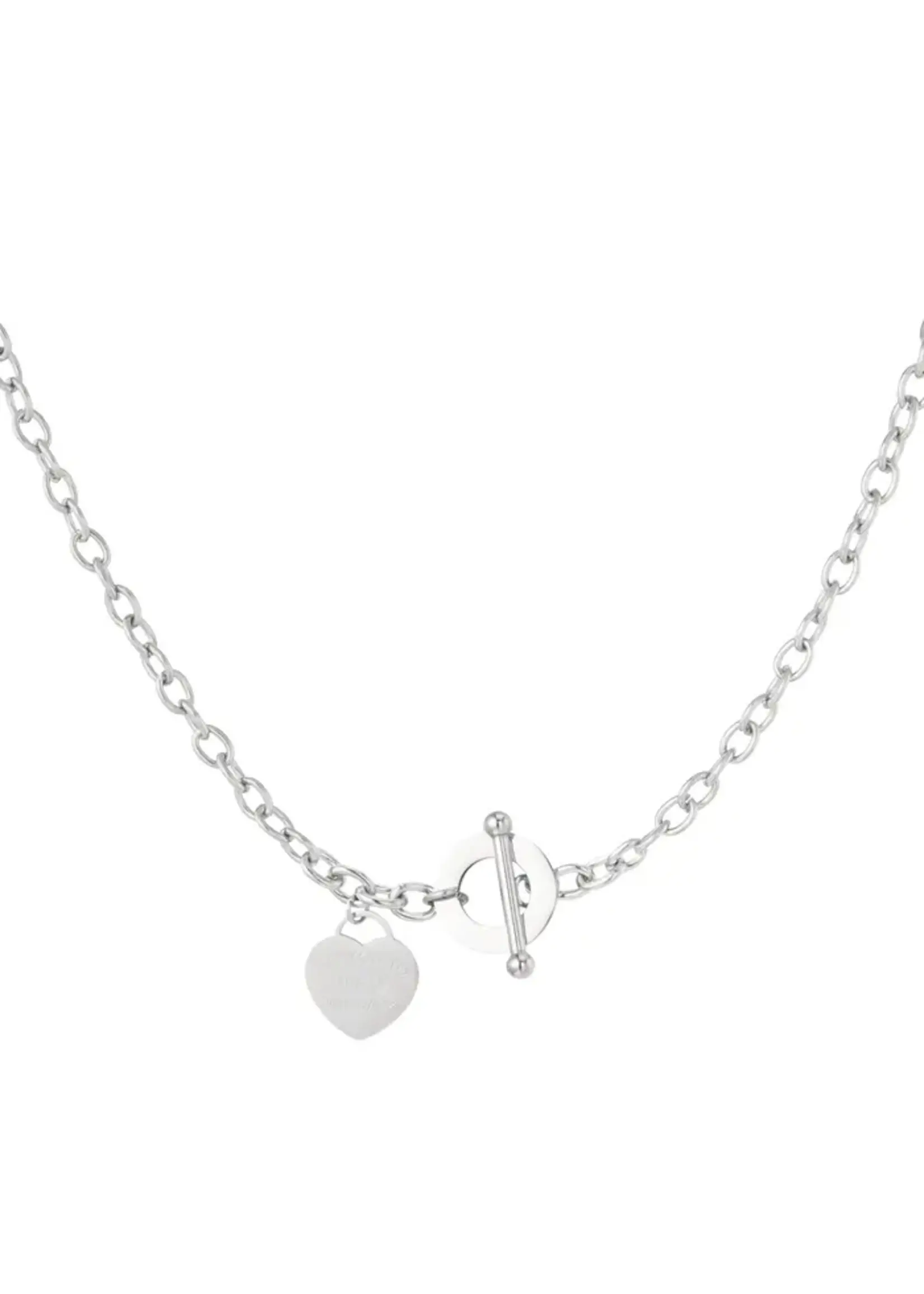 Chain Necklace Heart Round Lock Silver