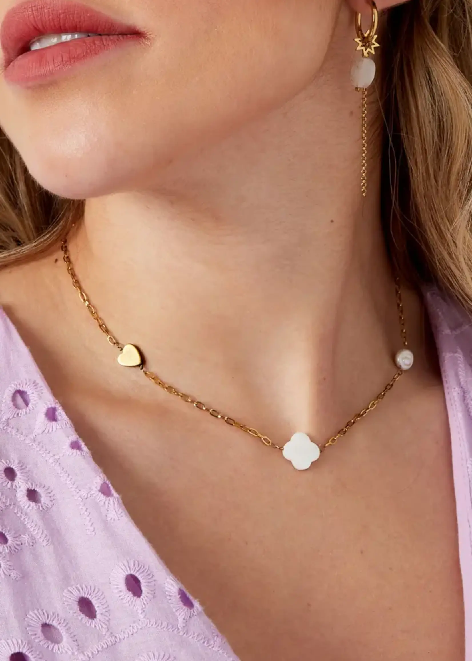 Necklace Heart Clover Shell Gold