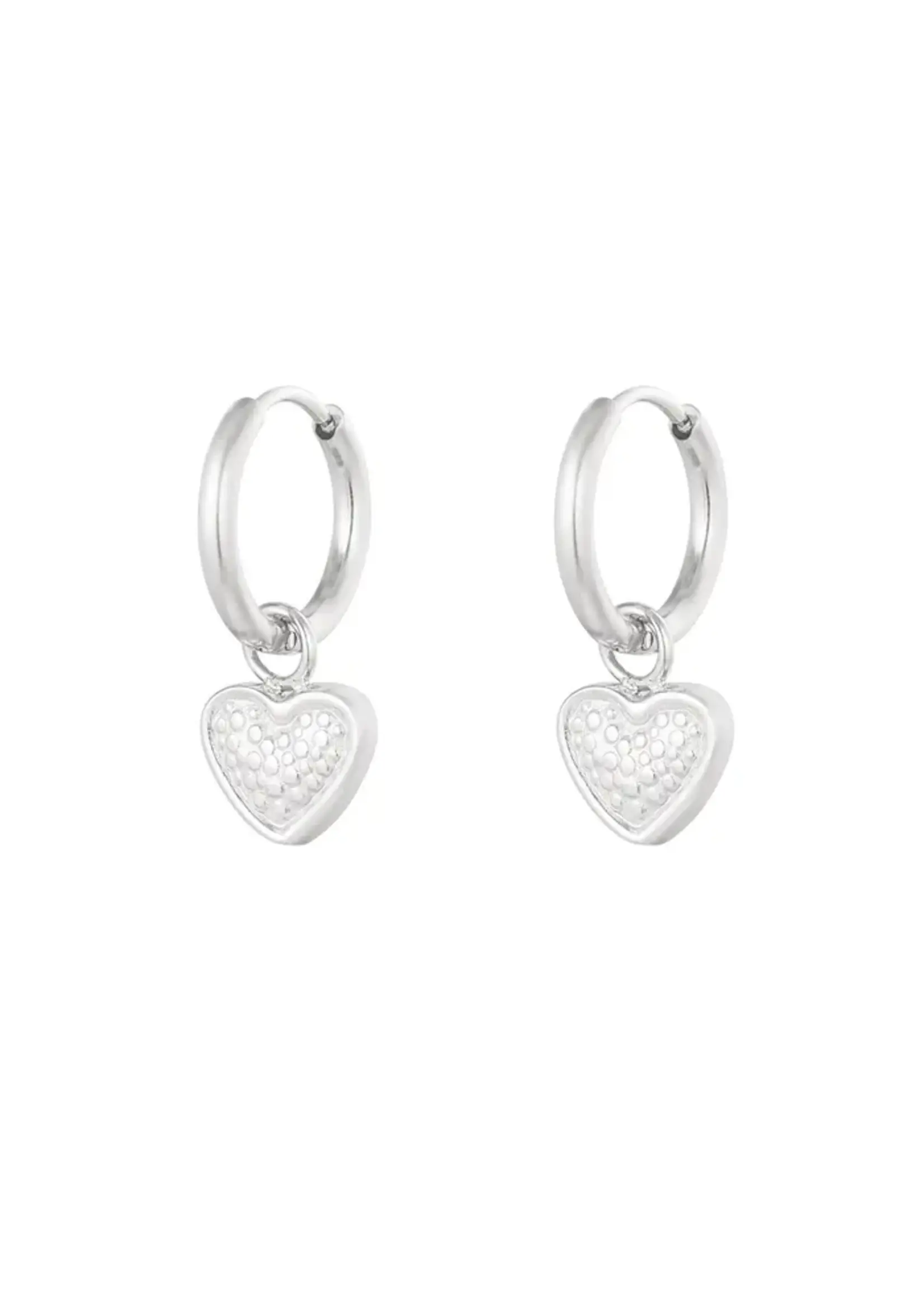 Earrings Heart With Print Silver