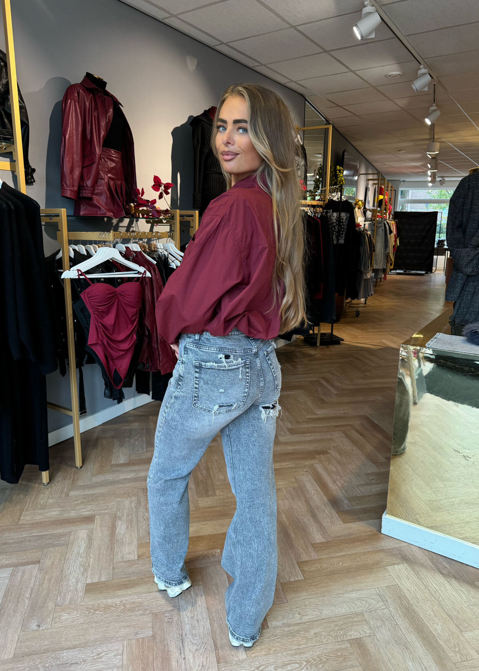 Blouse Met Koord Bordeaux Rood