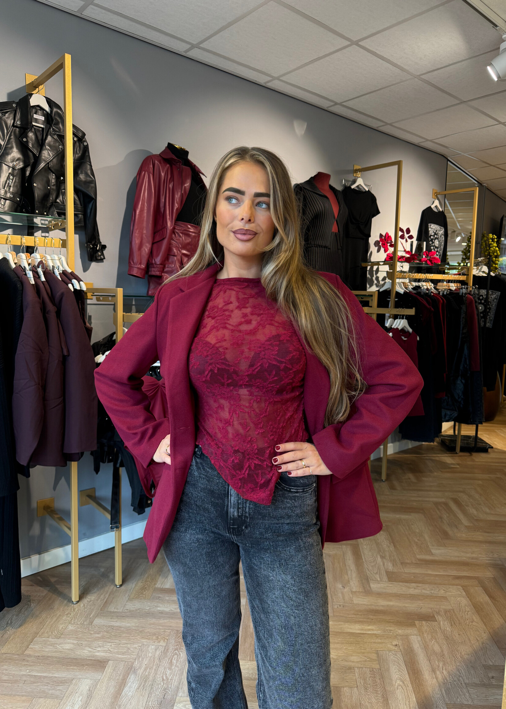 Kanten Top Bordeaux Rood | Chloe