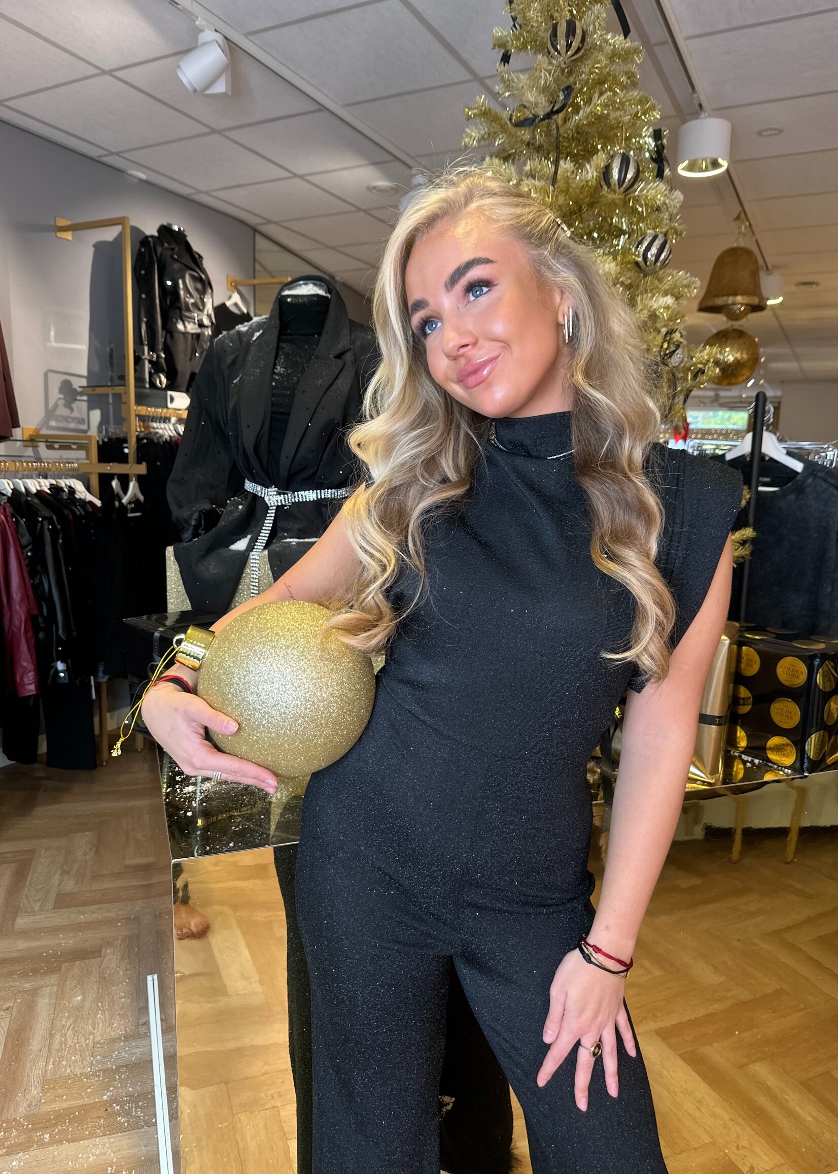 Stretch Glitter Jumpsuit Zwart
