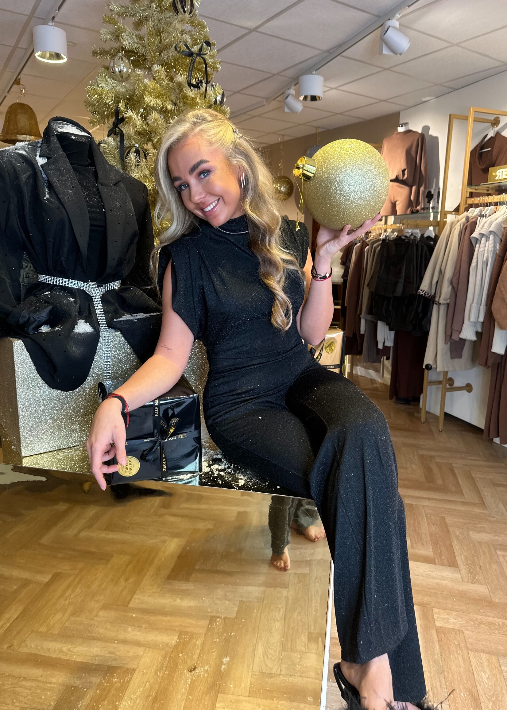 Stretch Glitter Jumpsuit Zwart