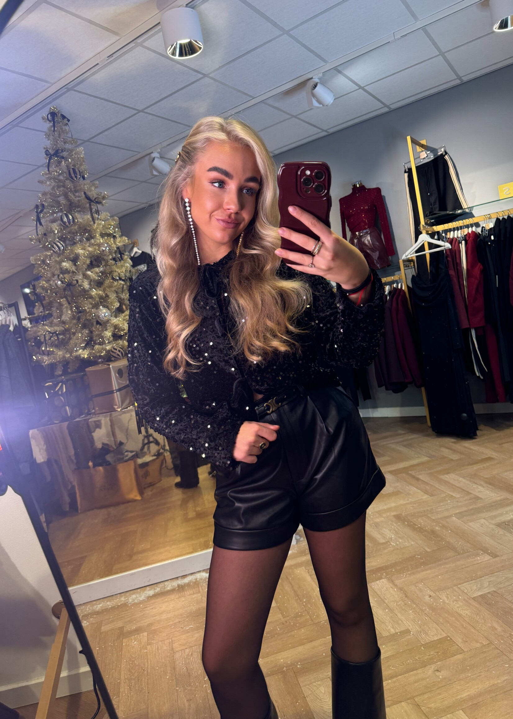 Velvet Top Strikjes Pailetten Zwart