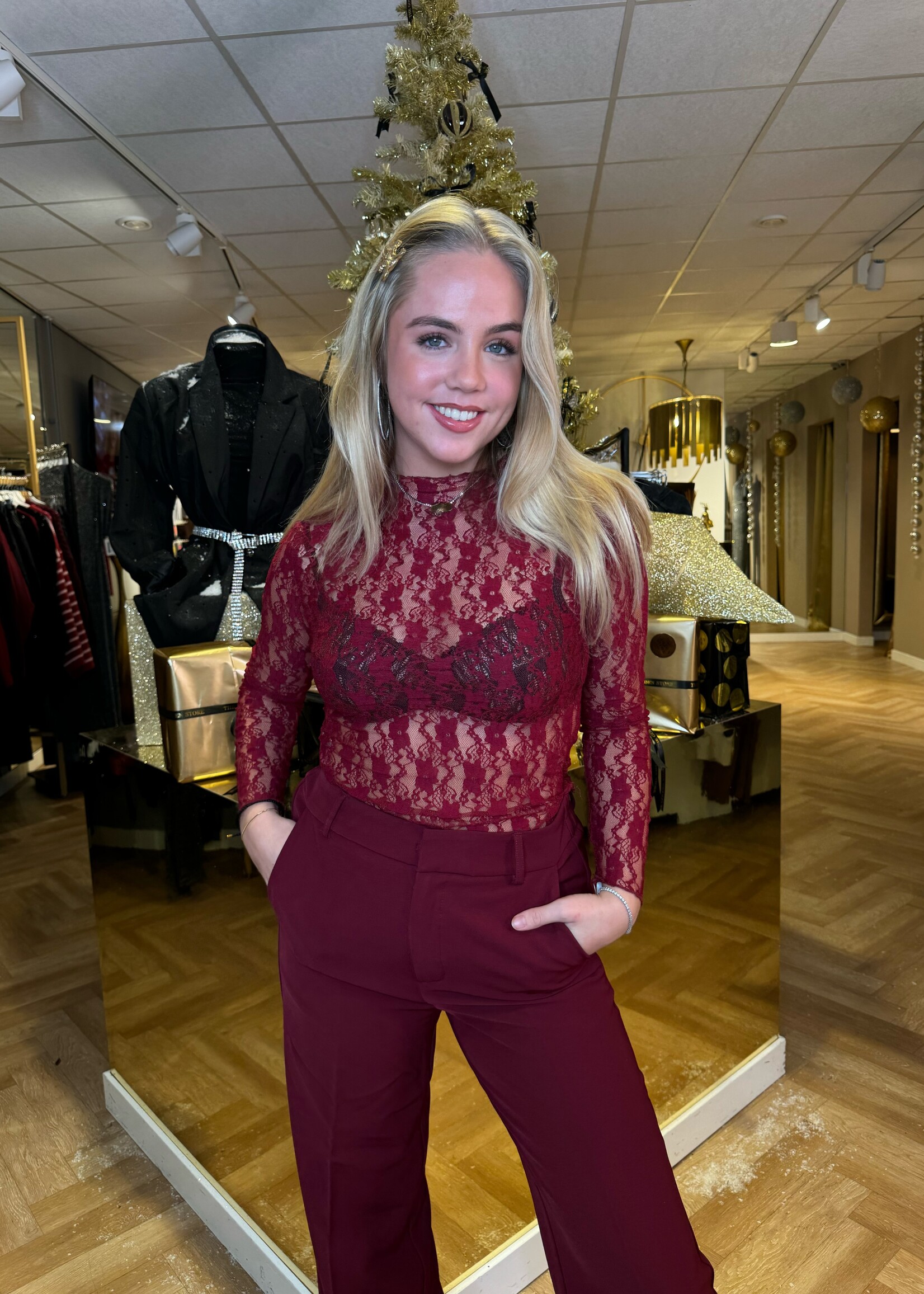 Kanten Top Bordeaux | Ginny