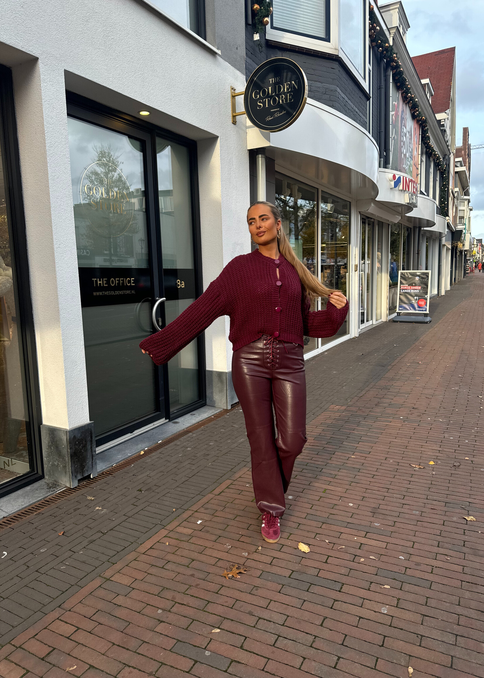PU Leren Broek Veters Bordeaux