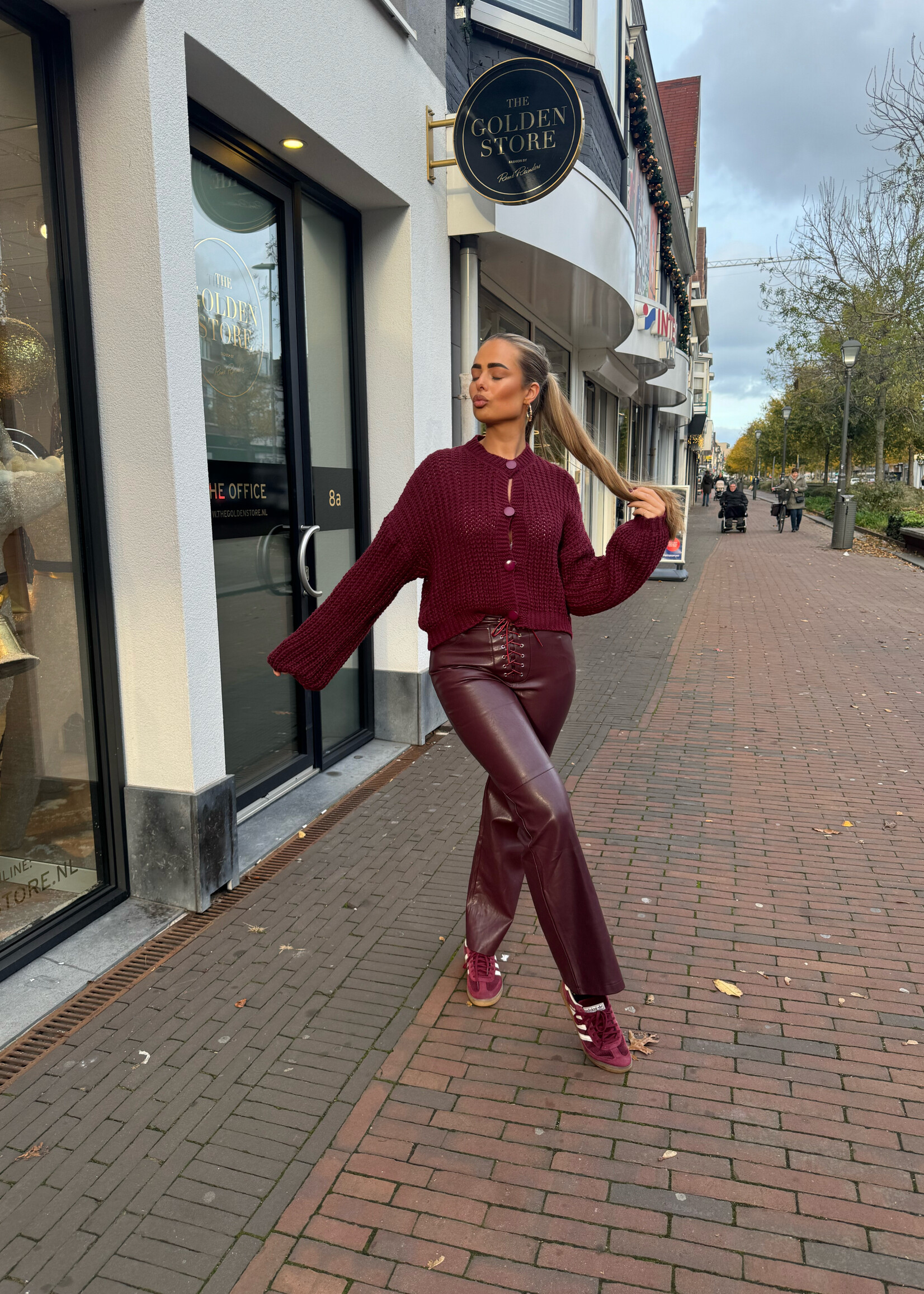 PU Leren Broek Veters Bordeaux