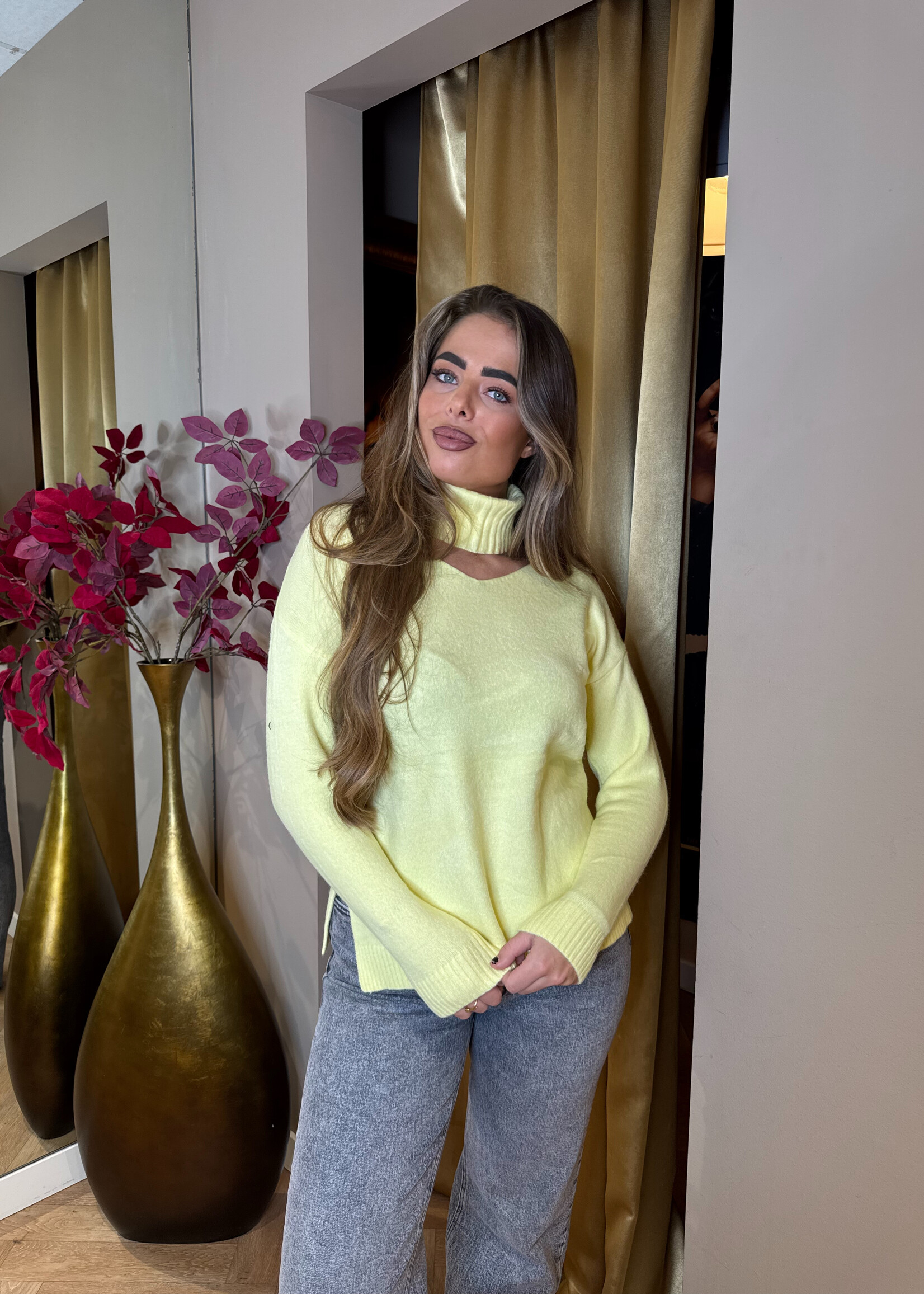 Col V-hals Trui Geel | Sissy