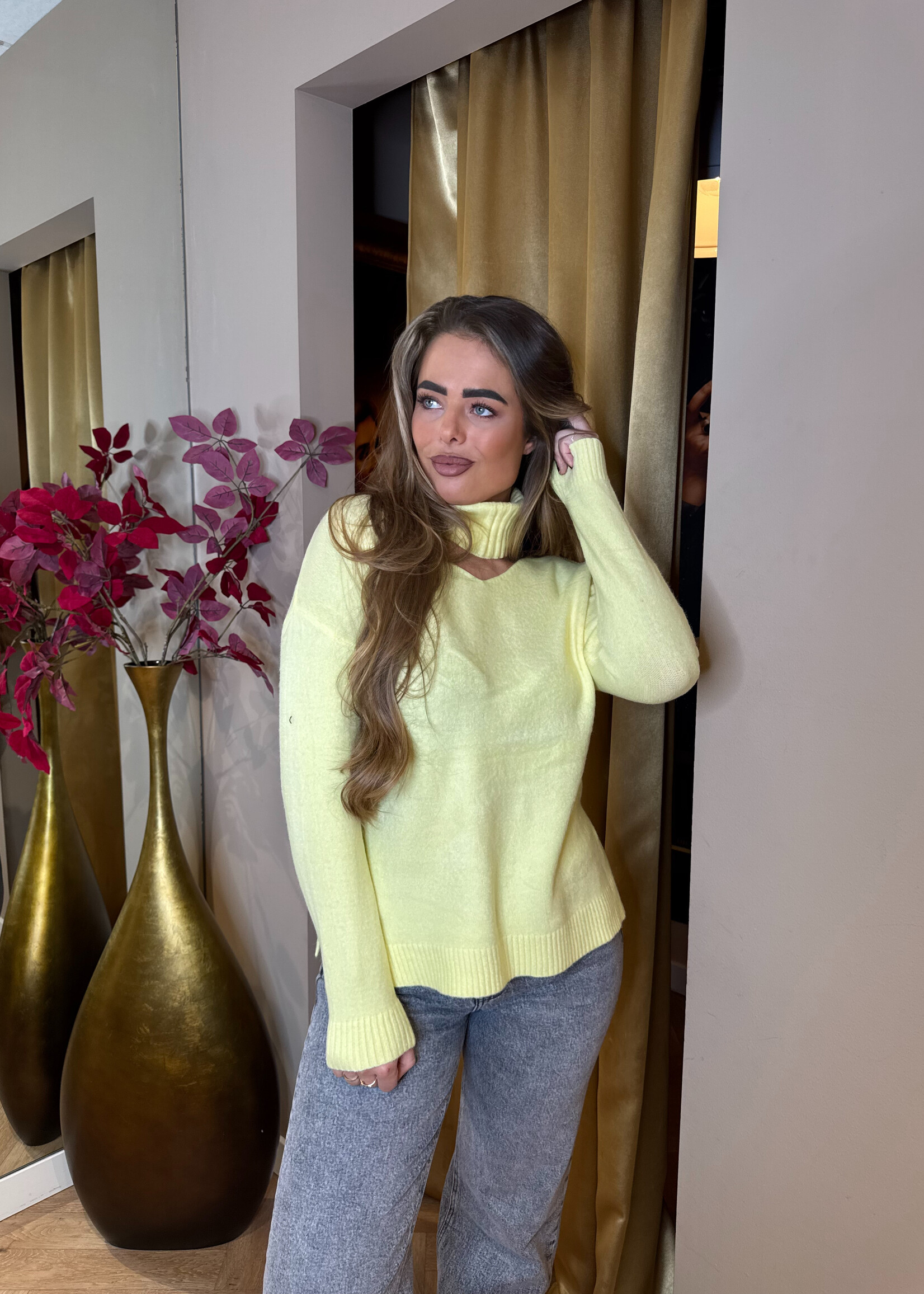 Col V-hals Trui Geel | Sissy