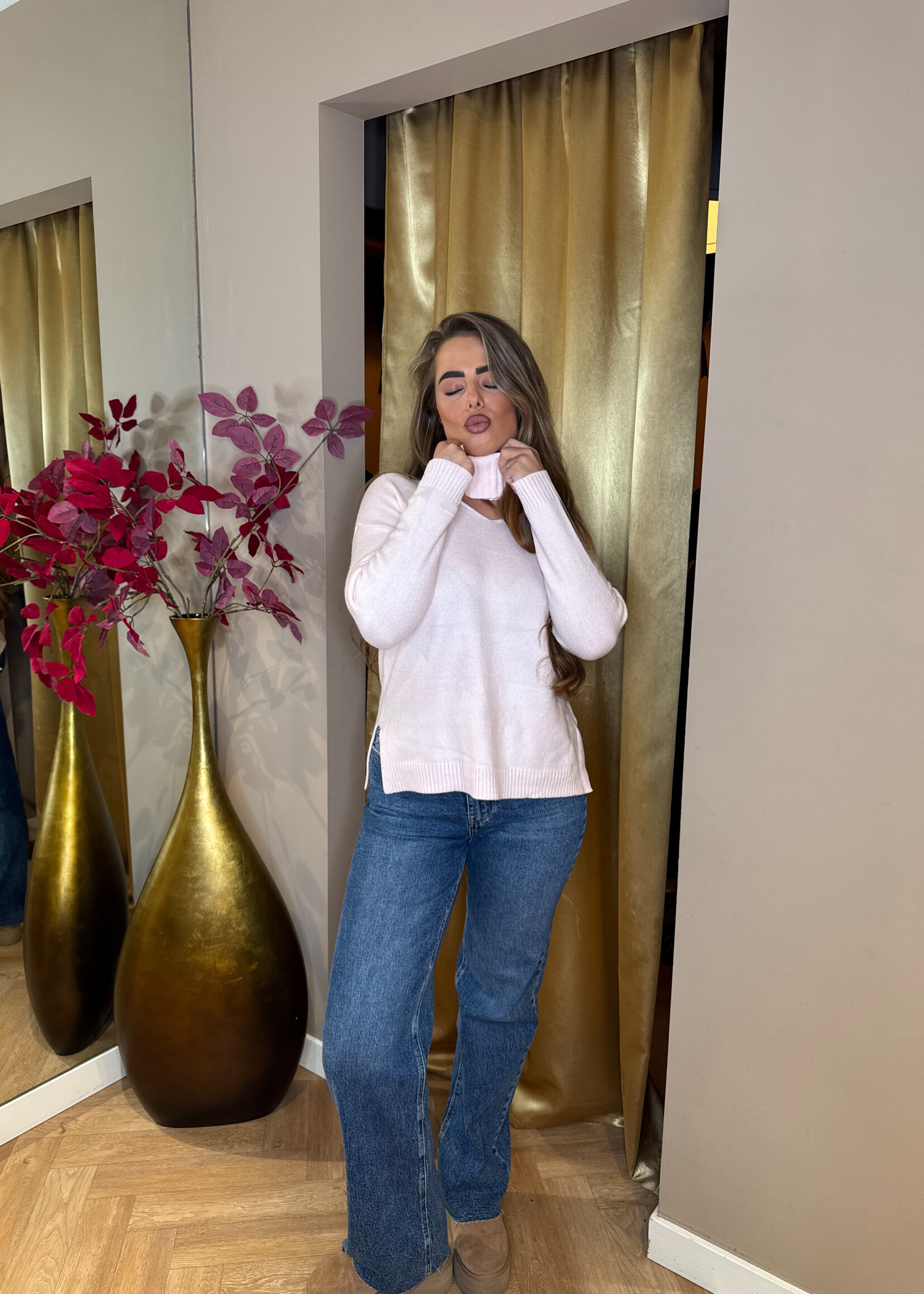 Col V-hals Trui Roze | Sissy