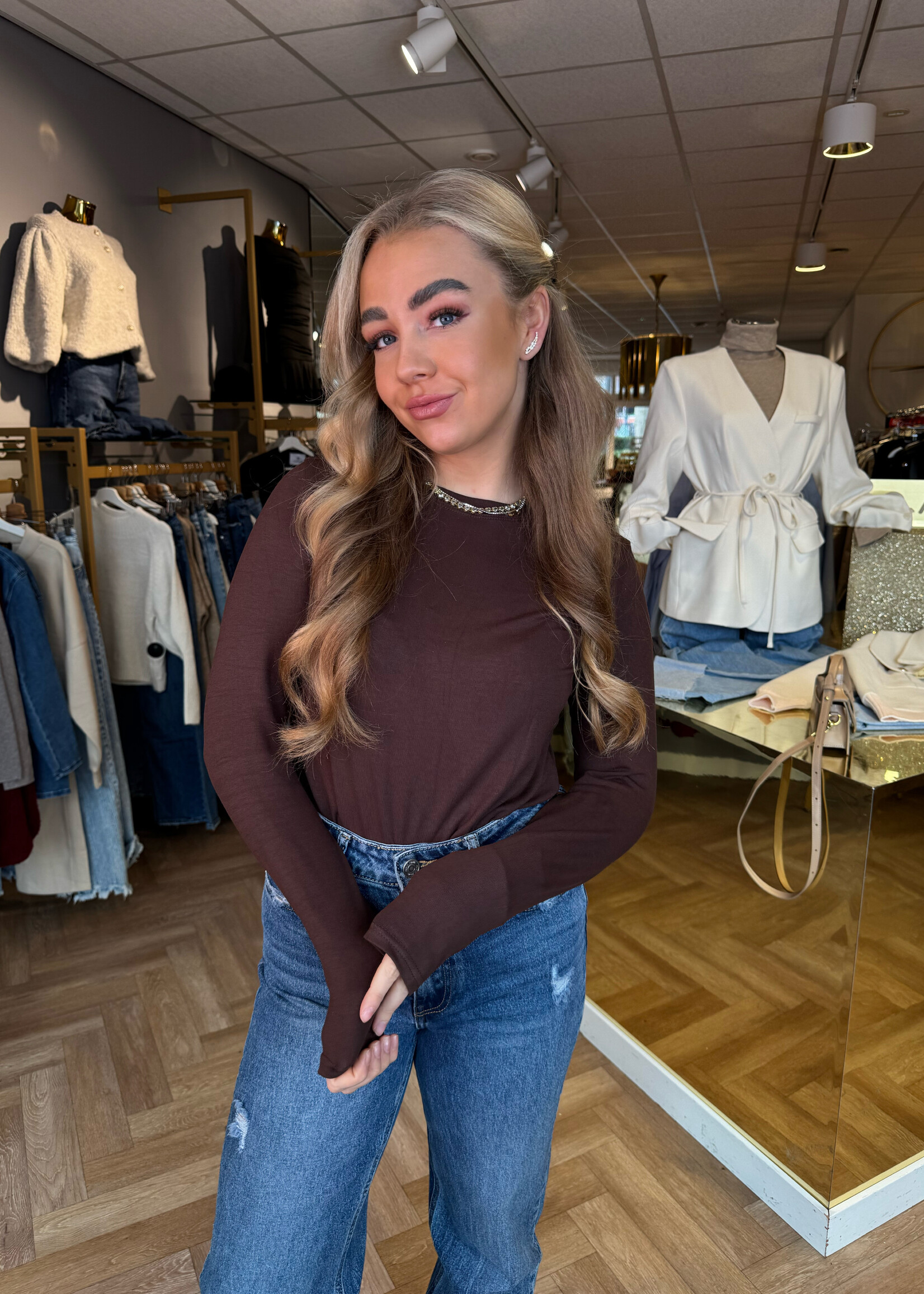 Stretch Kol Top Bruin | Tess