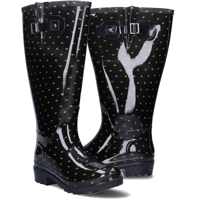 Wellies Wellies - Black Gold Polka Dots