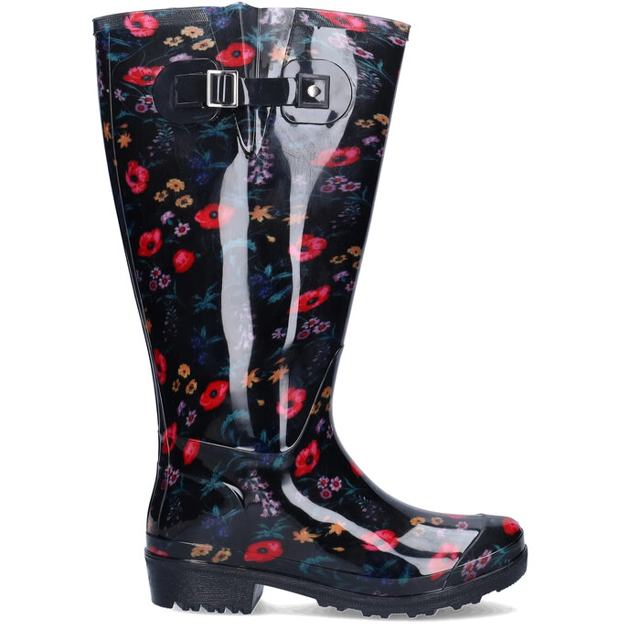Wellies Wellies - Black Red Flowers