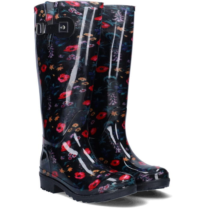 Wellies Wellies - Black Red Flowers