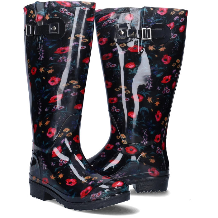 Wellies Wellies - Black Red Flowers