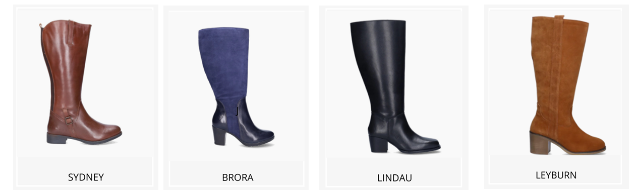 From left to right; the elegant Sydney boot, two-toned Brora boot, contemporary looking Lindau boot and the comfortable block-heeled Leyburn boot.