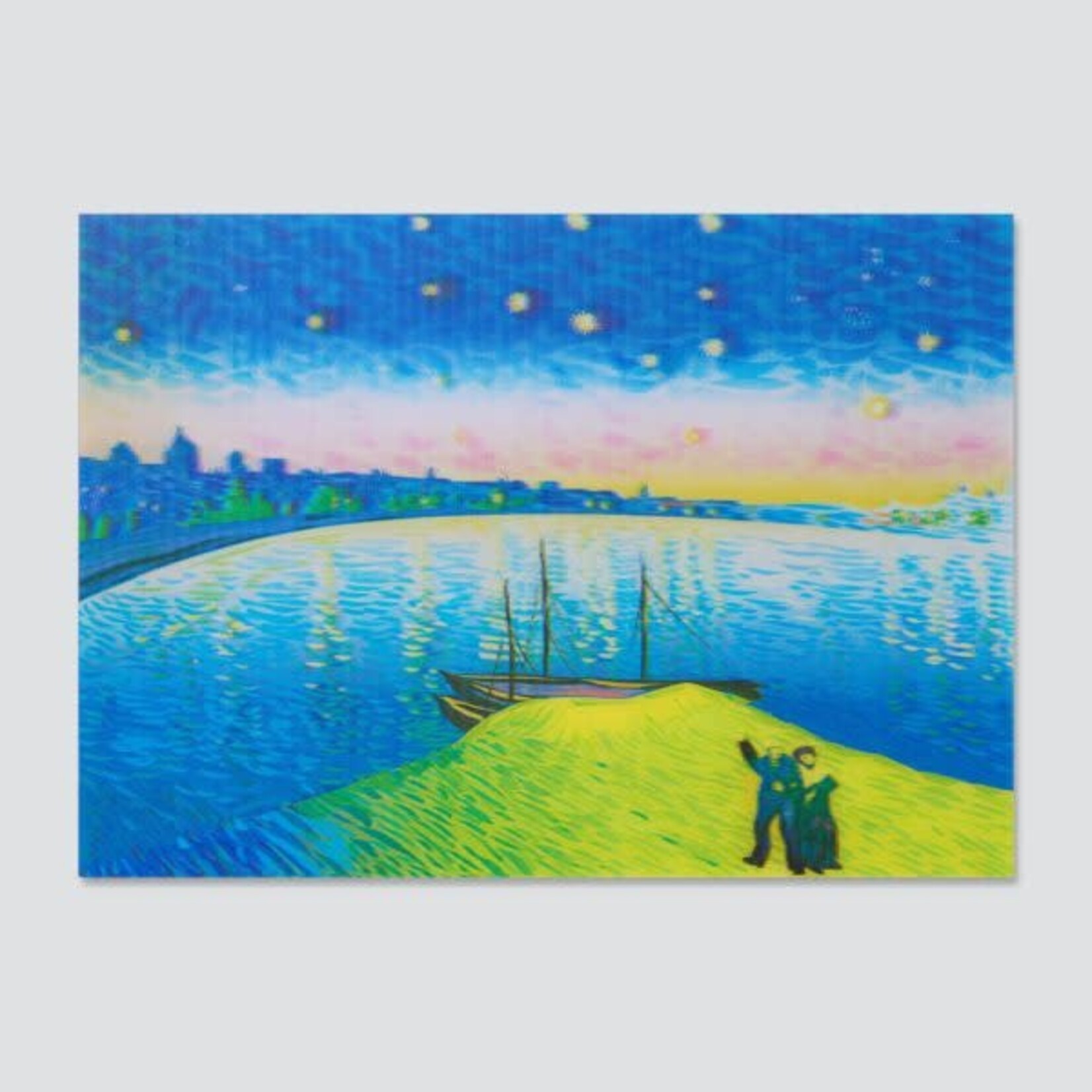 Orange Panda A6 lenticular postcard 3d after Starry Night Over the Rhone by Van Gogh
