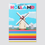A6 postcard Holland Dutch landscape, Tulip fields & Mill