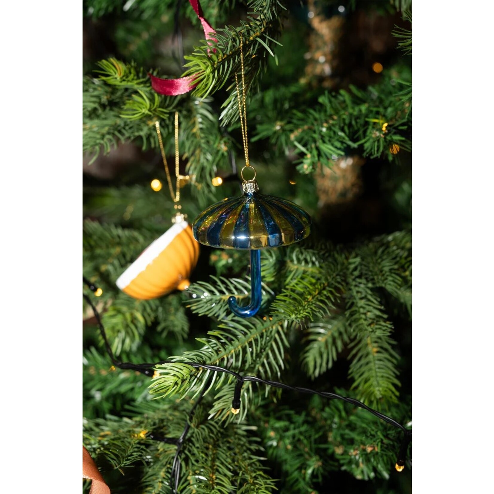 Yup in de boom Paraplu Goud-Blauw Kerstornament