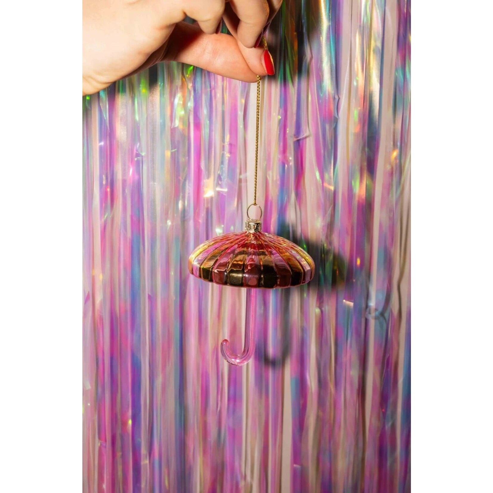 Yup in de boom Paraplu Goud-Roze Kerstornament